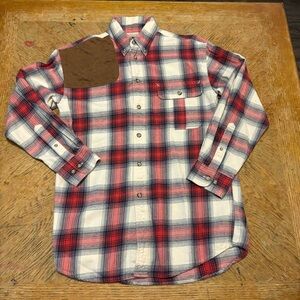 Beretta Shooting Shirt Men Small Red Plaid Shoulder Pad Hunting Pockets